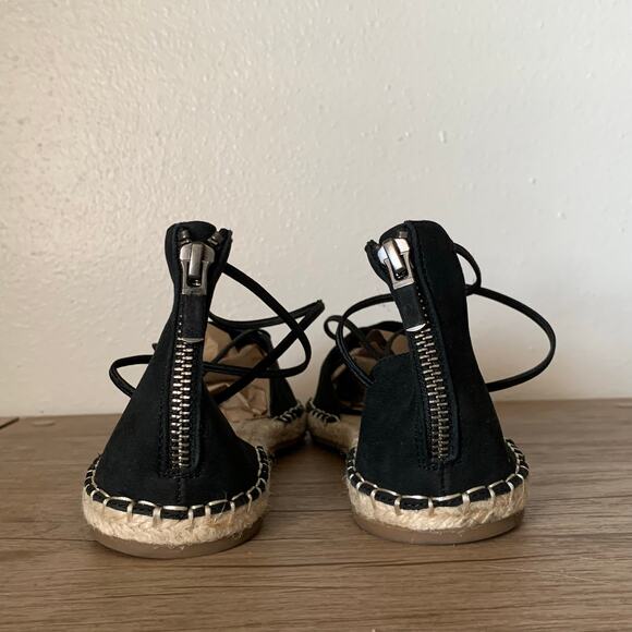 Eileen Fisher Flats Lace Leather Espadrille Closed Toe Strappy Black 8 US Jute - Picture 9 of 12